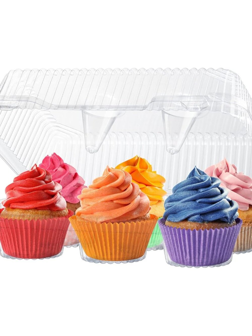 Plastic Cupcake Containers Boxes | 6 Compartment – 50 Pack | Disposable High Dom